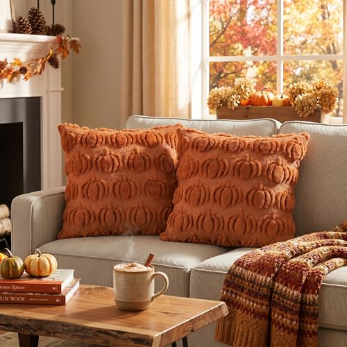 AVOIN colorlife Caramel Fall Pumpkin Throw Pillow Covers 18x18 Inch - color: Caramel, size: 18" x 18" (Pack of 2)