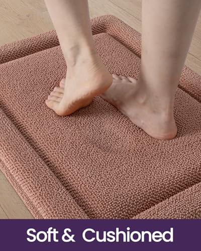 DEXI Memory Foam Bath Mat 36x24, Thick Chenille Bathroom Rug, Shrimp Red - color: Shrimp Red, size: 36" X 24" (Rectangular)