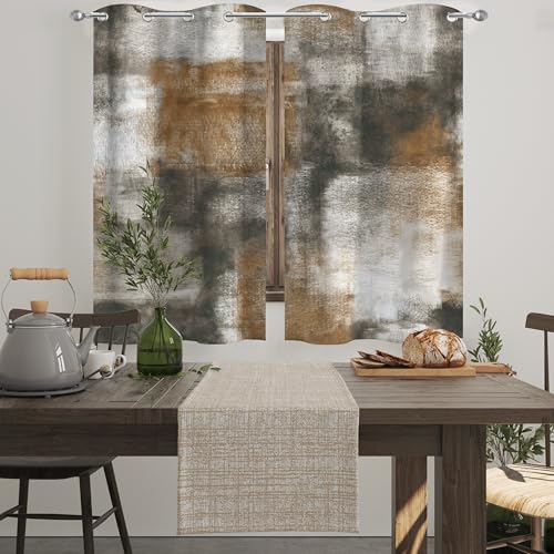 Asuexpect Tan Abstract Curtains for Kitchen, 26W x 36L, 2 Panels - color: Tan, size: 26"W x 36"L (Pack of 2)