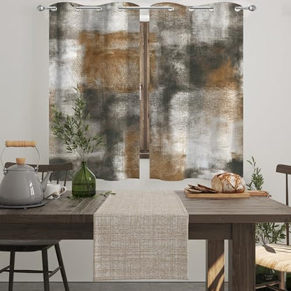 Asuexpect Tan Abstract Curtains for Kitchen, 26W x 36L, 2 Panels - color: Tan, size: 26"W x 36"L (Pack of 2)