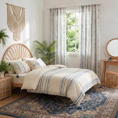 Boho Linen Curtains 54 Inches for Living Room, Navy Blue, 2 Panels - color: Blue, size: 52"W x 54"L (Pack of 2)