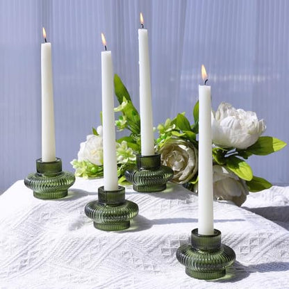 VOHO Green Taper Candle Holders Set of 6, Ribbed Glass Candlestick Holders - color: Green