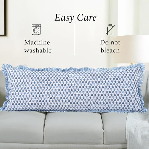CPC Apatite Blue Block Print Ruffle Sham Pillow Cover 20x54 Inch, Pack of 1 - color: Apatite Blue, size: 54" x 20" (Pack of 1)