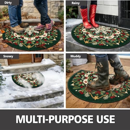 Christmas Half Round Door Mat 24"x36", Non-Slip Indoor Entryway Rug - color: Multicolor-10