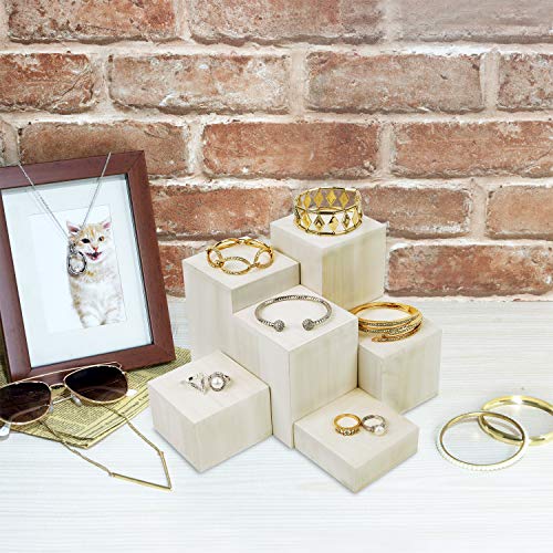 Mooca Wooden 6 Pcs Square Risers for Display Jewelry and Accessories Display Stand (Wash White) - color: Wash White