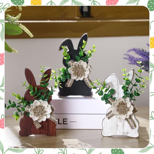 Yousoontic 3 Pcs Easter Table Decorations Farmhouse Bunny Decor, Front - style: Front