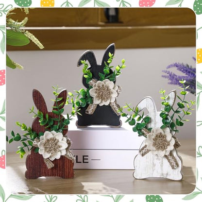 Yousoontic 3 Pcs Easter Table Decorations Farmhouse Bunny Decor, Front - style: Front