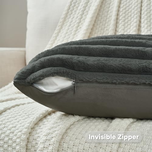 FUTEI Pack of 2 Faux Fur Throw Pillow Covers 12x20 Inch, Dark Grey - color: Dark Grey, size: 20" x 12" (Pack of 2)