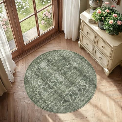 3ft Round Washable Office Rug Non-Slip Retro Dark Green Throw Carpet - color: Dark Green, size: 3' (Round)