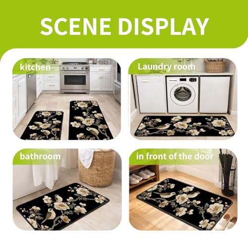 Classic Kitchen Mats for Floor, 2-Piece Non-Slip Kitchen Rugs - color: Birds and Flowers