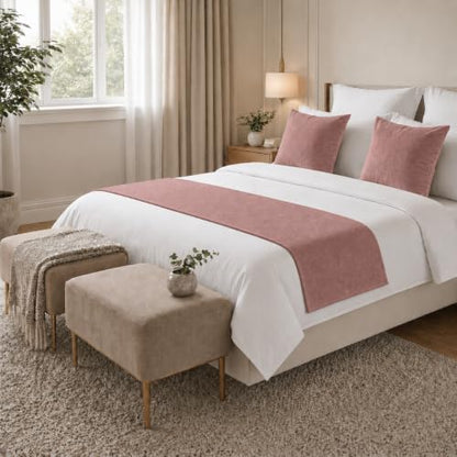 Solid Bed Runner Set,2 Pillow Covers,Dusty Rose,82.7x19.7in - color: Dusty Rose, size: Full/Queen