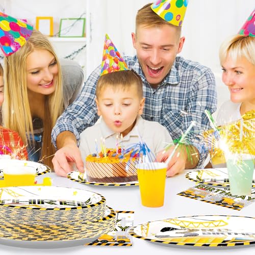 96 Pcs Construction 3rd Birthday Dump Truck Party Supplies, Serves 24 - style: White Construction 3rd Kit