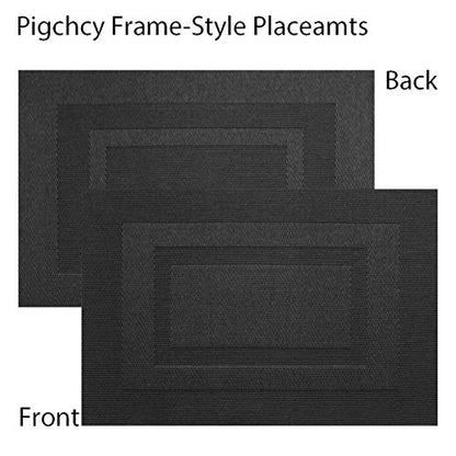 PIGCHCY Placemats,Washable Vinyl Woven Table Mats,Elegant Durable Placemats for Dining Table Set of 4 (18 x 12 inches, Pure Black) - color: Box: Black Pure, size: 4 Placemats