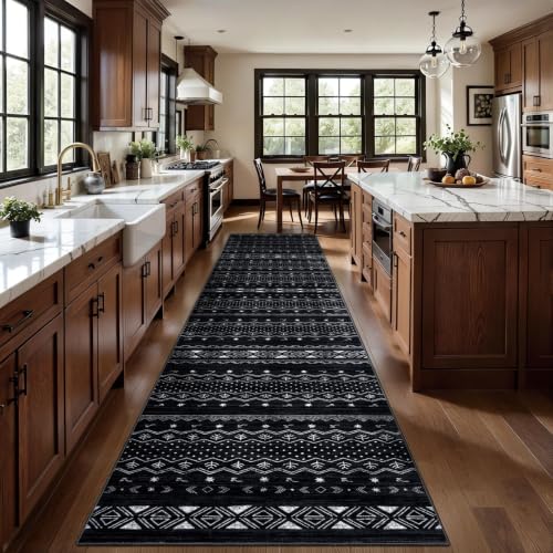 SERISSA 2'6"x10' Washable Non-Slip Boho Runner Rug for Hallway - color: Black, size: 2'6" x 10' (Runner)