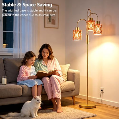 Red Glass Floor Lamp 3-Light 70" Gold Dimmable Modern Tall Standing Lamps - color: Deep Red Cylinder-Gold