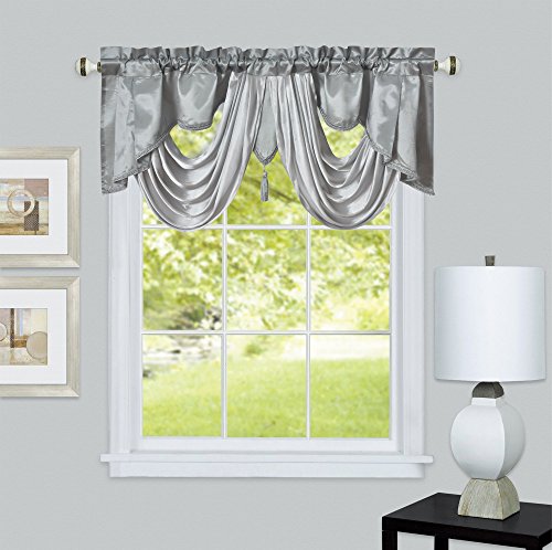 GOHD Valarie Fancy Window Valance 54"x18"with Soft Satin Swag.Grey - color: Grey, size: 54"W x 18"L (Pack of 1)