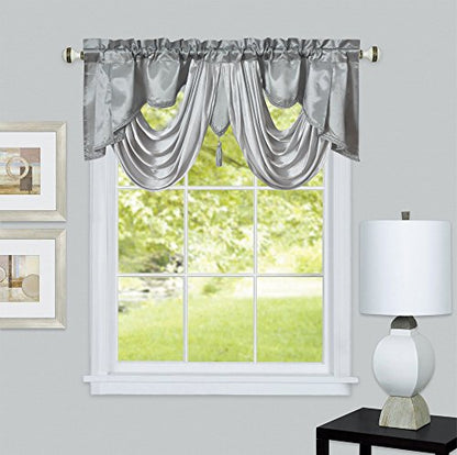 GOHD Valarie Fancy Window Valance 54"x18"with Soft Satin Swag.Grey - color: Grey, size: 54"W x 18"L (Pack of 1)