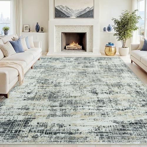 8x10 Washable Area Rug for Living Room Bedroom: Non-Slip Modern Black Gray - color: Black Gray/Gold, size: 8' x 10' (Rectangular)