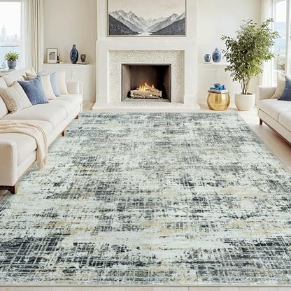 8x10 Washable Area Rug for Living Room Bedroom: Non-Slip Modern Black Gray - color: Black Gray/Gold, size: 8' x 10' (Rectangular)