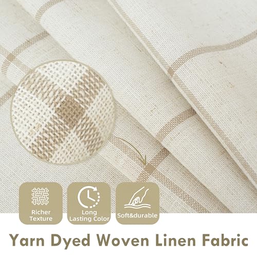 DriftAway 100% Blackout Plaid Linen Curtains 102 Inches Long 2 Panels Taupe - color: Taupe, size: 52"W x 102"L (Pack of 2)