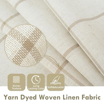 DriftAway 100% Blackout Plaid Linen Curtains 108 Inches Long 2 Panels Taupe - color: Taupe, size: 52"W x 108"L (Pack of 2)