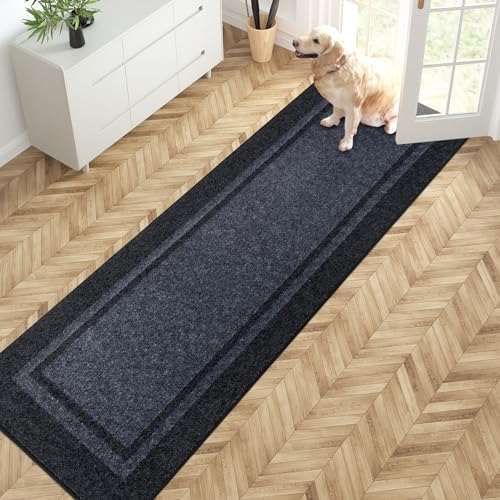 PURRUGS Hallway Runner Rug, 24" x 84", Bluish Grey & Charcoal - color: Bluish Grey & Charcoal, size: 24" X 84"