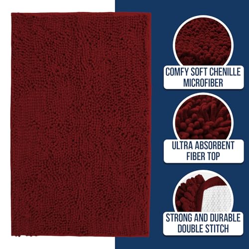 Muddy Mat Chenille Bathroom Rugs Quick Dry Microfiber Mats Non Slip Washable, Extra Thick, Soft and Highly Absorbent Bath Mats for Bathroom, Kitchen, and Shower Floor - Red Medium 30"X19" - color: Red, size: 19" x 30"