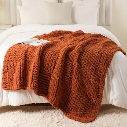 Chunky Knit Throw Blanket for Couch, 50"x60" - color: Caramel