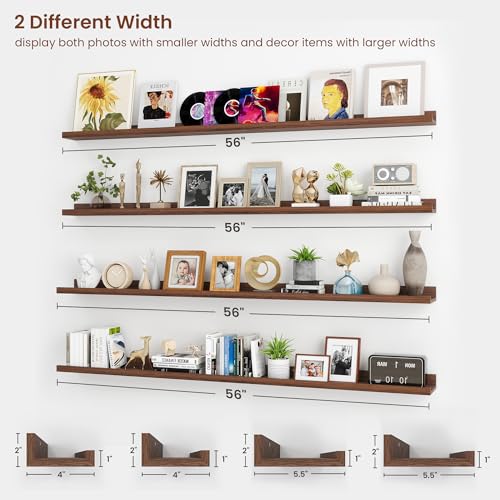 Axeman Picture Ledge Shelf, 55 Inch Walnut Floating Shelves Set of 4 - color: Walnut, size: 55 Inch