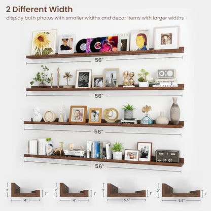 Axeman Picture Ledge Shelf, 55 Inch Walnut Floating Shelves Set of 4 - color: Walnut, size: 55 Inch