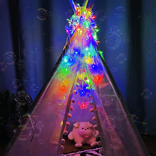 Butterfly Curtain Fairy Lights USB Plug in,8 Modes 120 LED 20FT Firefly Twinkle Timer String Lights with Remote, Waterproof for Bedroom Christmas Wedding Party (Multicolor) - color: Multicolor