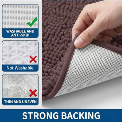 Bathroom Rugs Sets 2 Piece,Super Absorbent Chenille Bath Mats and U-Shaped Toilet Rug,Strong PVC Non Slip Backing,Microfiber Washable Dry Quickly Bath Mats for Bathroom(20"x32"+20"x20"U, Coffee) - color: Coffee