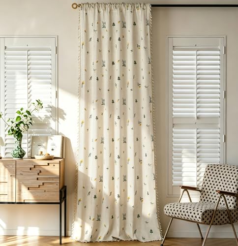 Estmy Farmhouse Cottage Floral Curtains for Bedroom Living Dining Room Nursery 84 Inches Length 2 Panels Semi Blackout, Linen Textured Embroidery Country Vintage Boho Botanical Window Curtains Panels - size: 52"W x 84"L (Pack of 2)