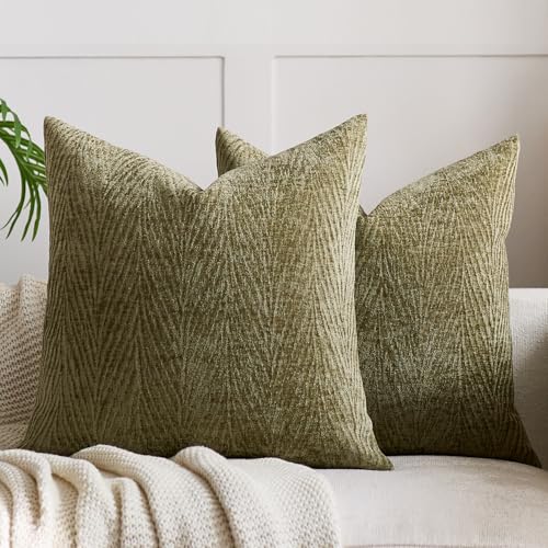 Throw Pillow Covers 18x18 Inch Set of 2, Textured Leaf, Green - color: Green, size: 18" x 18" (Pack of 2)