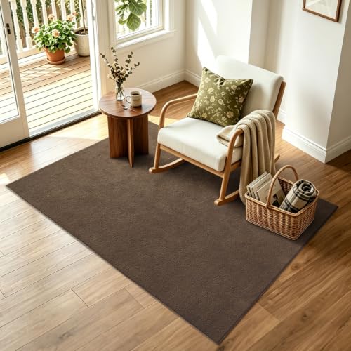 3x5 Beige Brown Solid Area Rug Washable Non-Slip Soft for Bedroom Kitchen - color: 13 Beige Brown Solid, size: 3' x 5' (Rectangular)