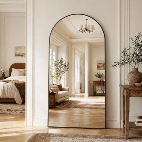 Full Length Mirror, 76"x34" Arched Floor Mirror Freestanding, Floor Standing Full Body Mirror with Stand for Bedroom, Hanging Mounted for Living Room Cloakroom, Black - color: Black, size: 76"L x 34"W