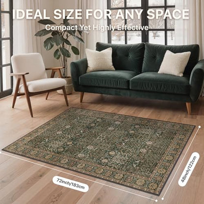 Bavni 4x6 Washable Area Rug for Living Room, Dark Green Brown - color: Dark Green Brown, size: 4' x 6' (Rectangular)