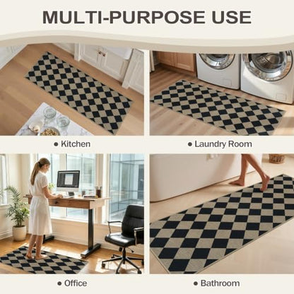 Kitchen Runner Rug Non Slip, 17.3''x47'' Washable Runner Rug - color: Checkered, size: 17.3"x47"