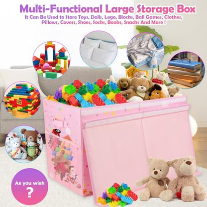 Large Toy Box, Sturdy Kids Storage Organizer for Boys Girls, 25"x13"x16" - color: Large Pink