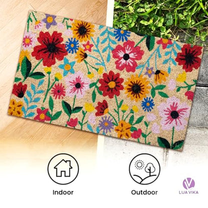 Coir Door Mats Outdoor and Indoor, Botanic, 16 x 27,5 in - color: Botanic
