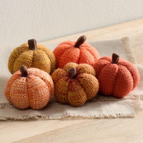 Set of 5 Mini Knit Pumpkins, Sunset Orange Gold Rust (Sunset 2.5 Inch Set) - color: Sunset Set 5