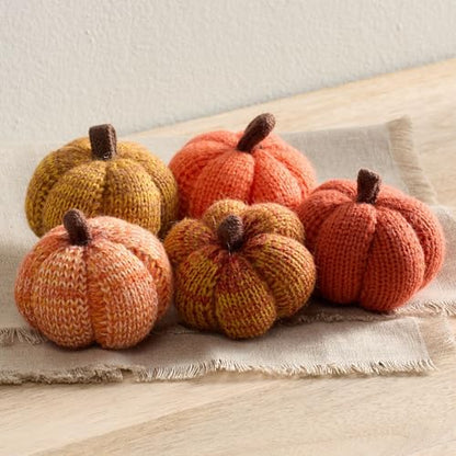 Set of 5 Mini Knit Pumpkins, Sunset Orange Gold Rust (Sunset 2.5 Inch Set) - color: Sunset Set 5