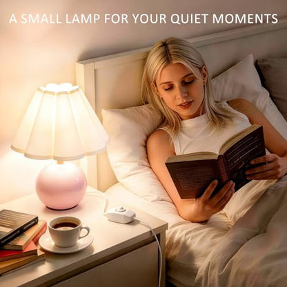Small Bedside Table Lamp, 11.8'' Ceramic Stepless Dimmable Lamp (Pink) - color: Pink