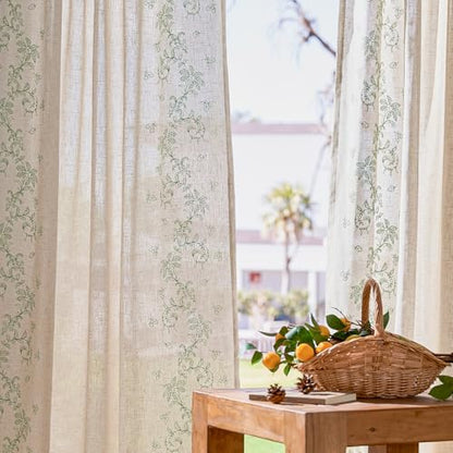 jinchan Floral Linen Curtains, Back Tab 50x63 Inch, 2 Panels Sage - color: Vine | Sage, size: 50"W x 63"L (Pack of 2)