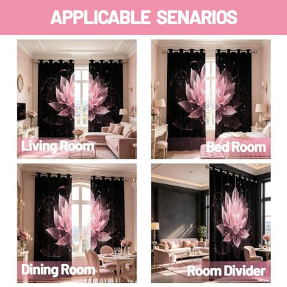 Black and Pink Blackout Curtains, Lotus Drapes 96 inches length, 2 Panels - color: Black and Pink, size: 52"W x 96"L (Pack of 2)