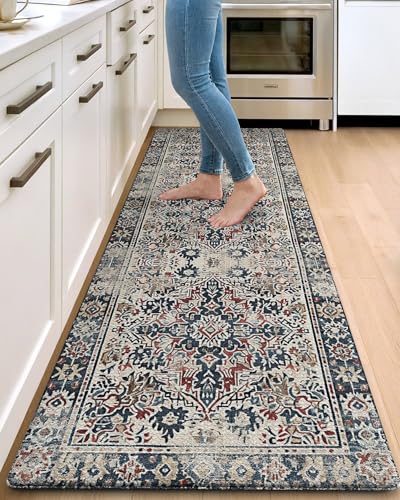 DEXI Kitchen Floor Mats Cushioned Anti Fatigue Runner Rug, 24x87 Red/Blue - color: Red/Blue, size: 87"L x 24"W x 0.4"Th
