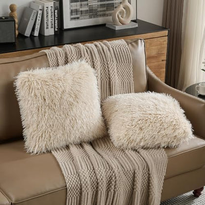 FUTEI Pack of 2 Faux Wool Throw Pillow Covers 18x18 Inch, Beige - color: Beige