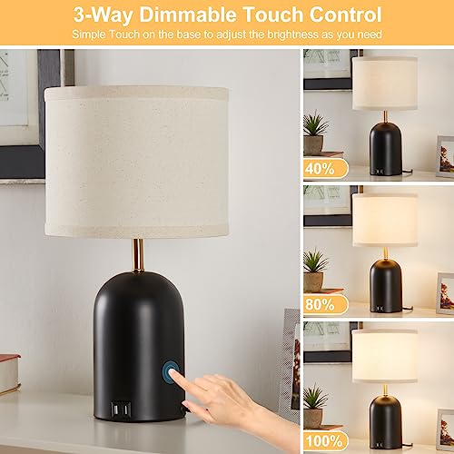 GyroVu Touch Control Table Lamps Set of 2, Black Bedside Lamps for Bedroom - color: Gold & Black