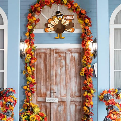 Jetec Thanksgiving Turkey Door Sign Wooden Hanging Plaque Decor,Classic - style: Classic