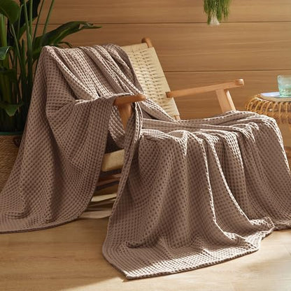 Bedsure Lightweight 100% Cotton Waffle Blanket, Throw XL, Coffee Brown - color: Coffee Brown, size: Throw Xl (50" X 70")